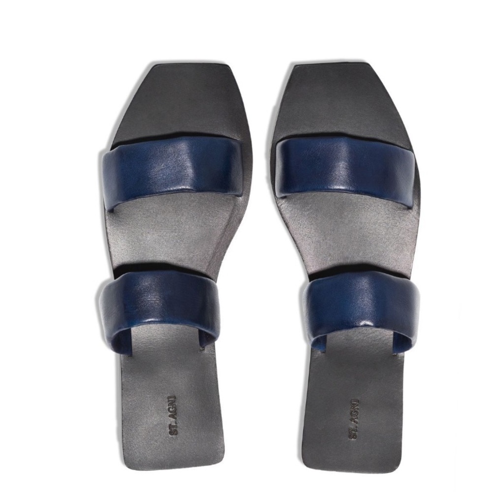 COPY - St Agni Navy Blue Leather Slides NWT - Picture 3 of 7